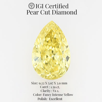 Pear Cut 1.59 Ct IGI Certified Fancy Intense Yellow Diamond – Finora Jewelry