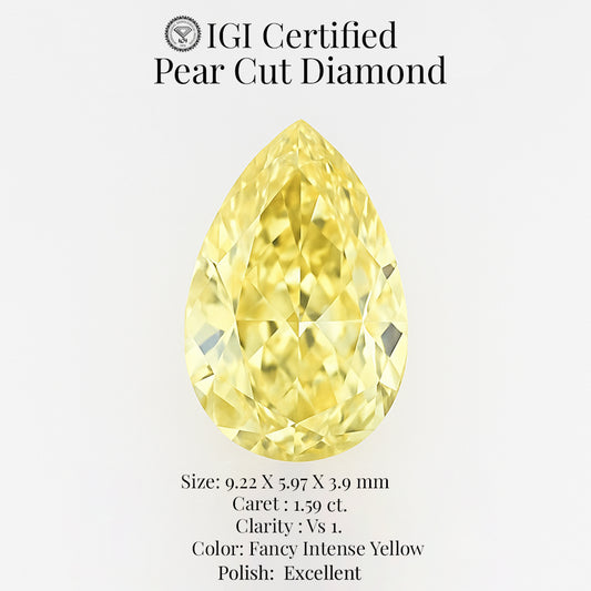 Pear Cut 1.59 Ct IGI Certified Fancy Intense Yellow Diamond – Finora Jewelry