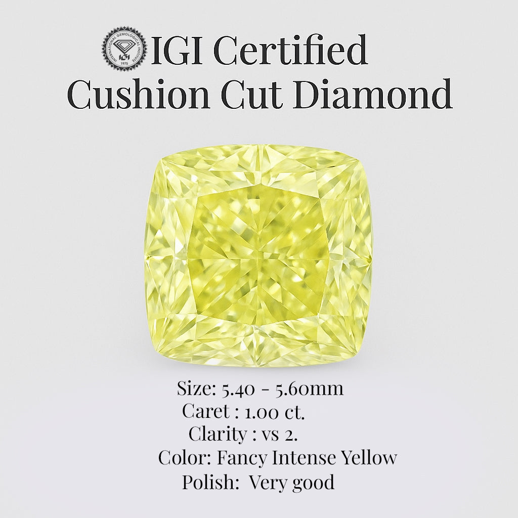 cushion cut 1.00ct igi certified fancy intense yellow diamond – finora jewelry
