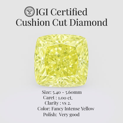 Cushion Cut 1.00ct IGI Certified Fancy Intense Yellow Diamond – Finora Jewelry