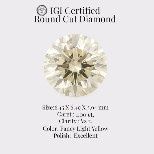 Round 1.00 Ct IGI Certified Fancy Light Yellow Diamond – Finora Jewelry