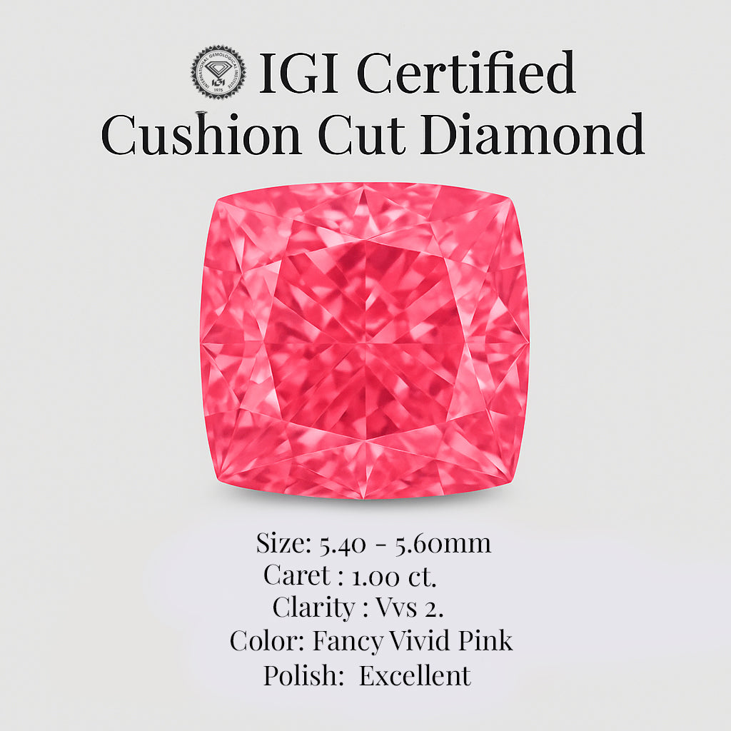 cushion cut 1.00 ct igi certified fancy vivid pink diamond – finora jewelry