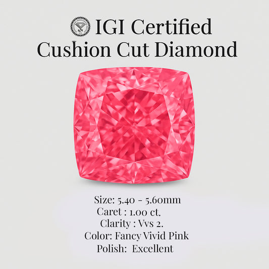 Cushion Cut 1.00 Ct IGI Certified Fancy Vivid Pink Diamond – Finora Jewelry