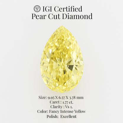 Pear Cut 1.77 Ct IGI Certified Fancy Intense Yellow Diamond – Finora Jewelry