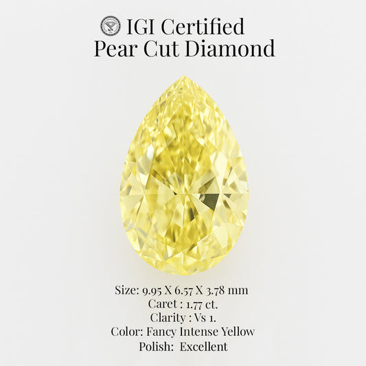 Pear Cut 1.77 Ct IGI Certified Fancy Intense Yellow Diamond – Finora Jewelry