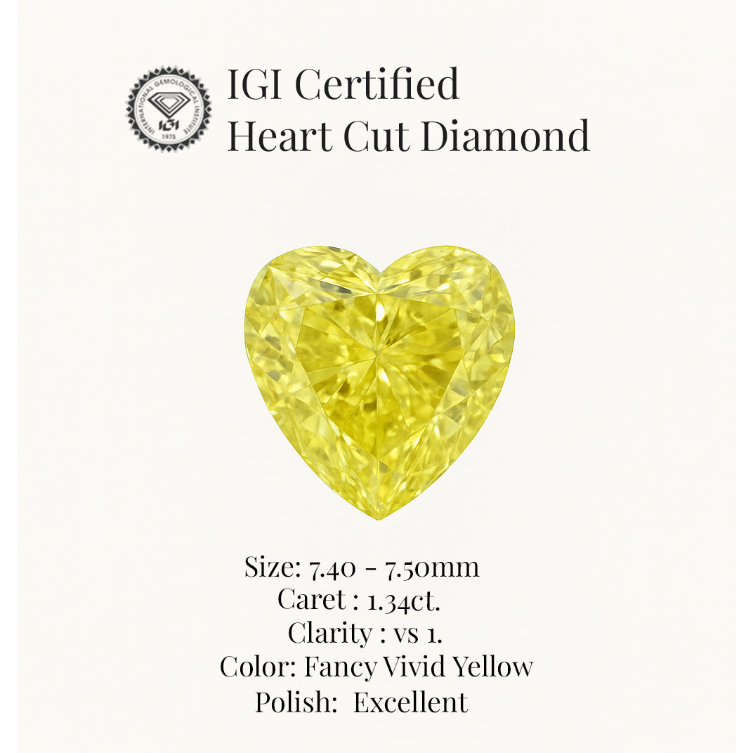 heart cut 1.34 ct igi certified fancy vivid yellow diamond – finora jewelry