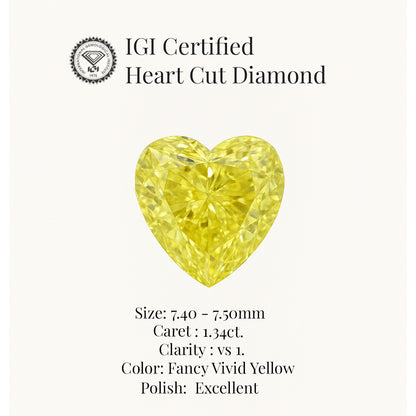 Heart Cut 1.34 Ct IGI Certified Fancy Vivid Yellow Diamond – Finora Jewelry
