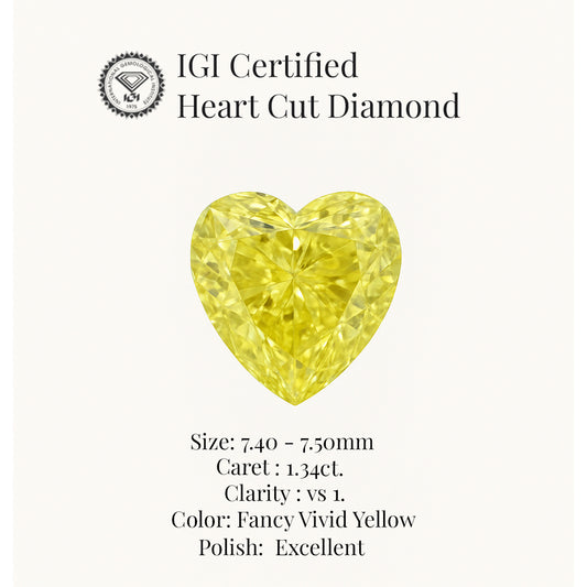Heart Cut 1.34 Ct IGI Certified Fancy Vivid Yellow Diamond – Finora Jewelry