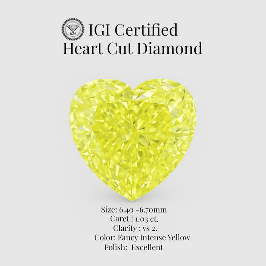 Heart Cut 1.03 Ct IGI Certified Fancy Intense Yellow Diamond – Finora Jewelry
