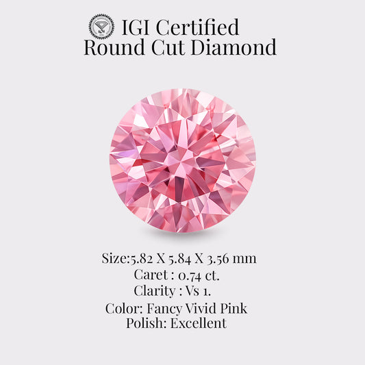 Round 0.74 Ct IGI Certified Fancy Vivid Pink Diamond – Finora Jewelry