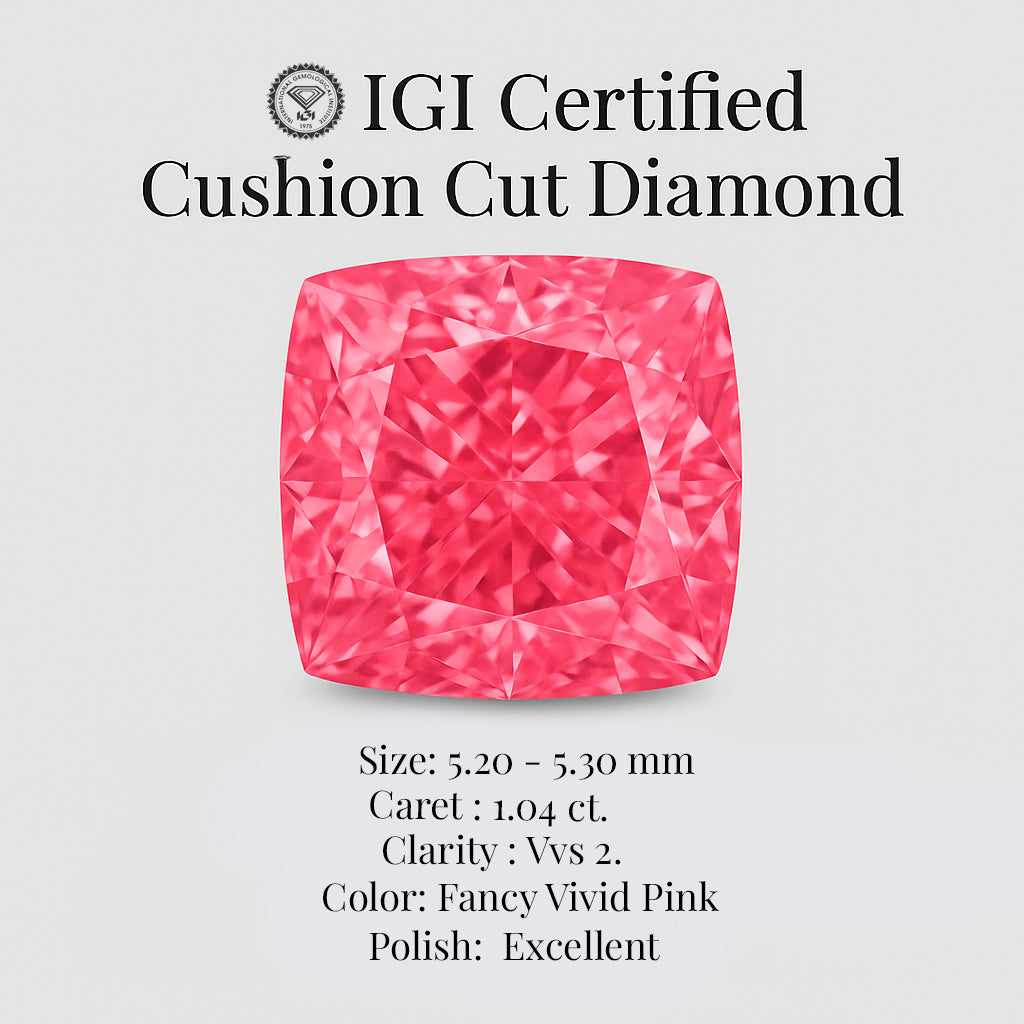 cushion cut 1.04 ct igi certified fancy vivid pink diamond – finora jewelry