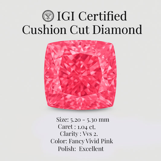 Cushion Cut 1.04 Ct IGI Certified Fancy Vivid Pink Diamond – Finora Jewelry