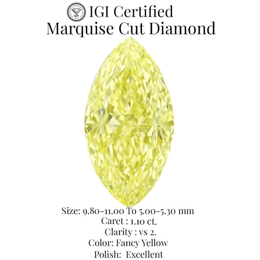 Marquise Cut 1.10 Ct IGI Certified Fancy Yellow Diamond – Finora Jewelry