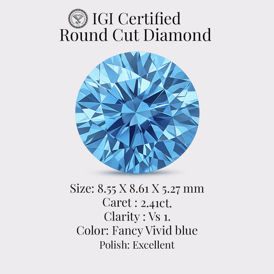 Round Cut 2.41 Ct IGI Certified Fancy Vivid Blue Diamond – Finora Jewelry