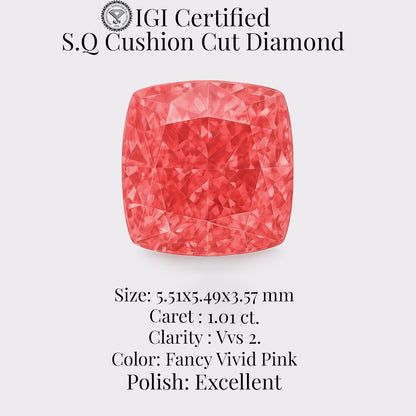 Cushion 1.01 Ct International Gemological Institute Certified Fancy Vivid Pink Diamond – Finora Jewelry