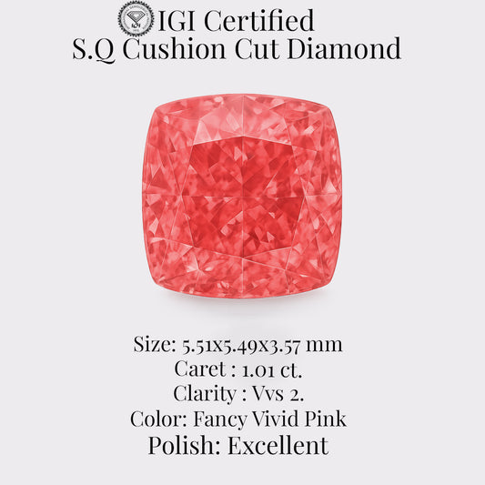 Cushion 1.01 Ct International Gemological Institute Certified Fancy Vivid Pink Diamond – Finora Jewelry