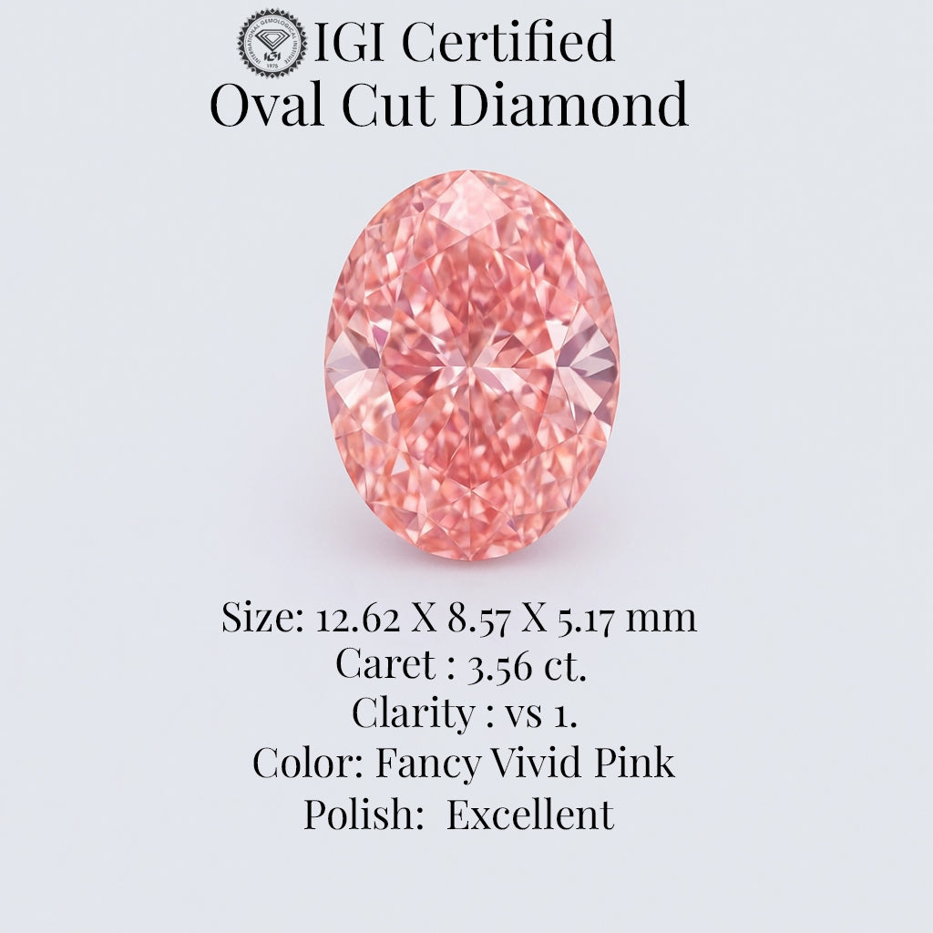 oval cut 3.56 ct igi certified fancy vivid pink diamond – finora jewelry