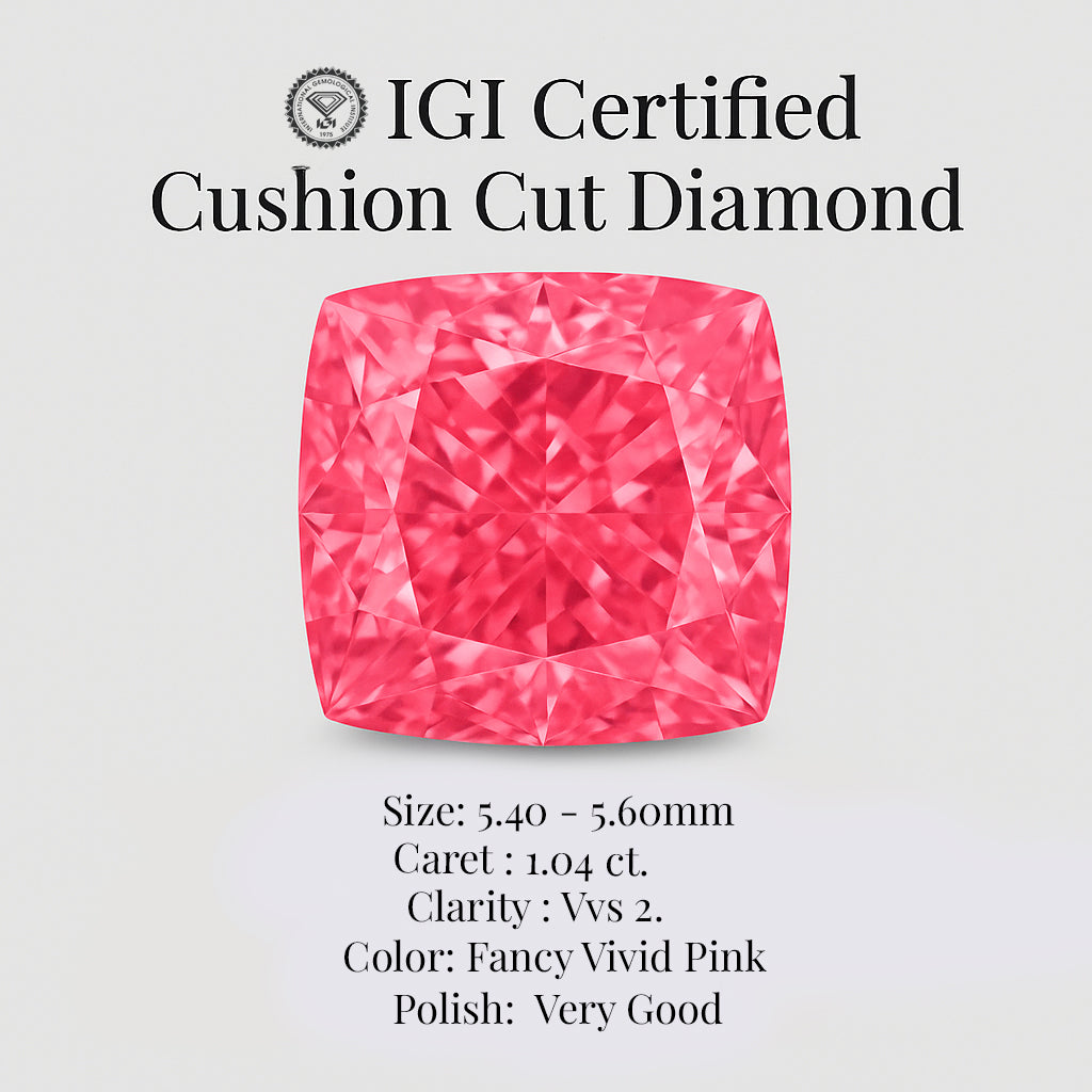 cushion cut 1.04ct igi certified fancy vivid pink diamond – finora jewelry
