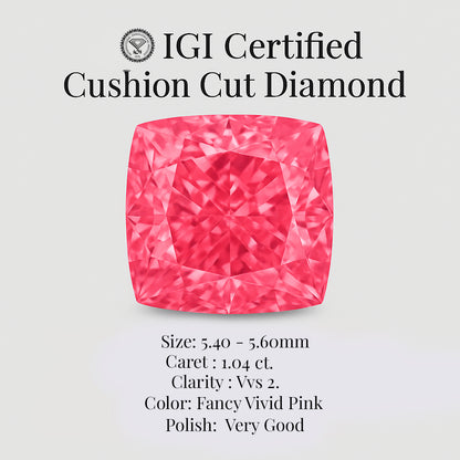 Cushion Cut 1.04ct IGI Certified Fancy Vivid Pink Diamond – Finora Jewelry