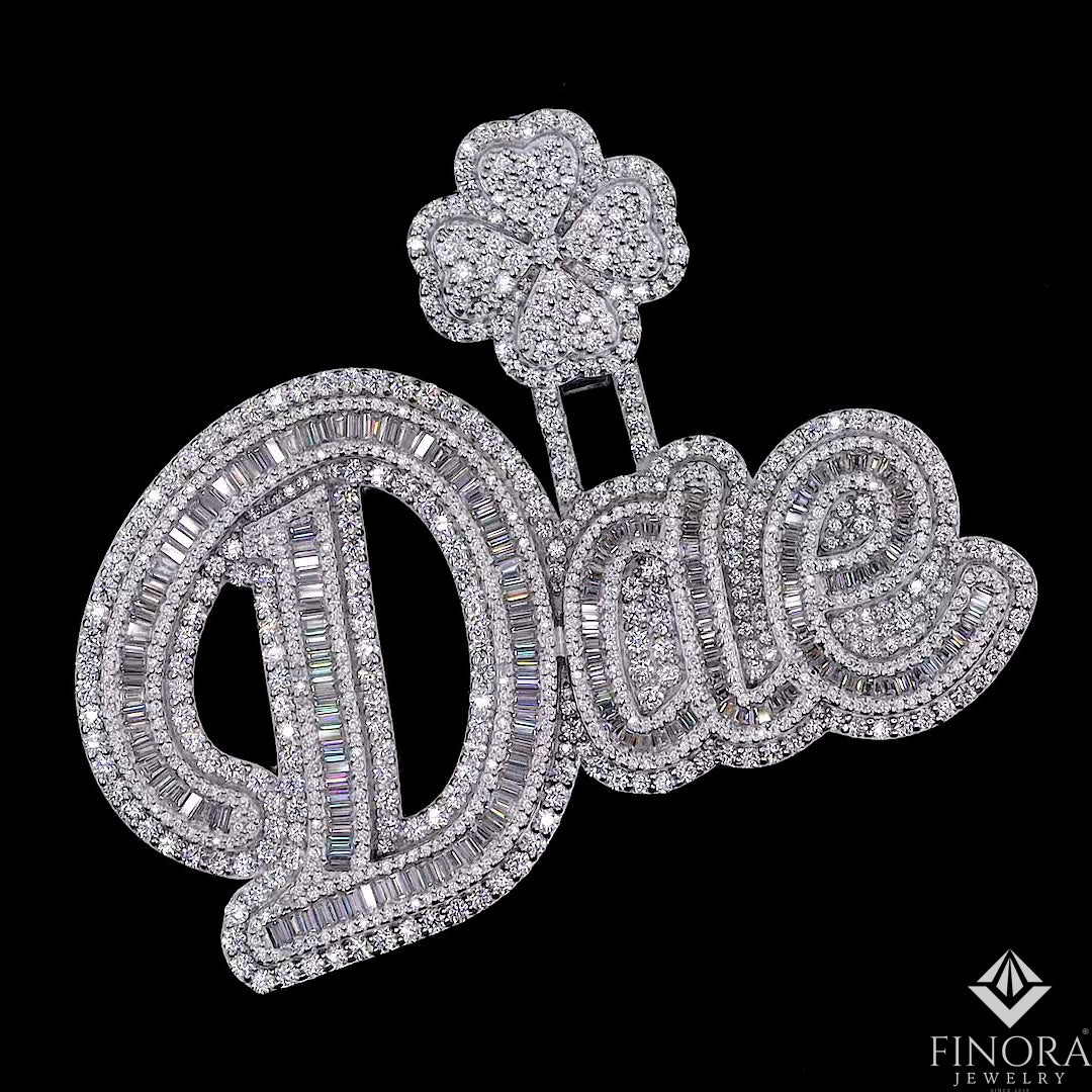 custom letter pendant with flower – personalized iced-out name jewelry