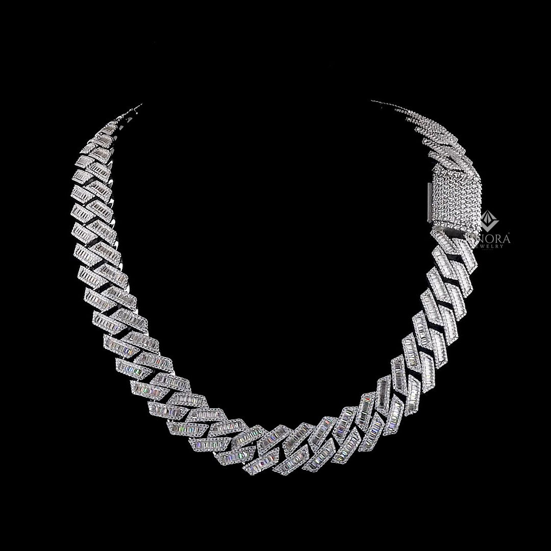 iced-out cuban chain with baguette diamond-style stones – hip hop jewelry