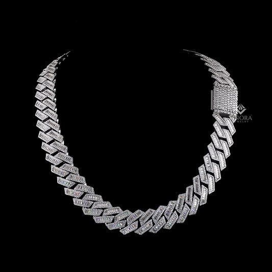 Iced-Out Cuban Chain with Baguette Diamond-Style Stones – Hip Hop Jewelry