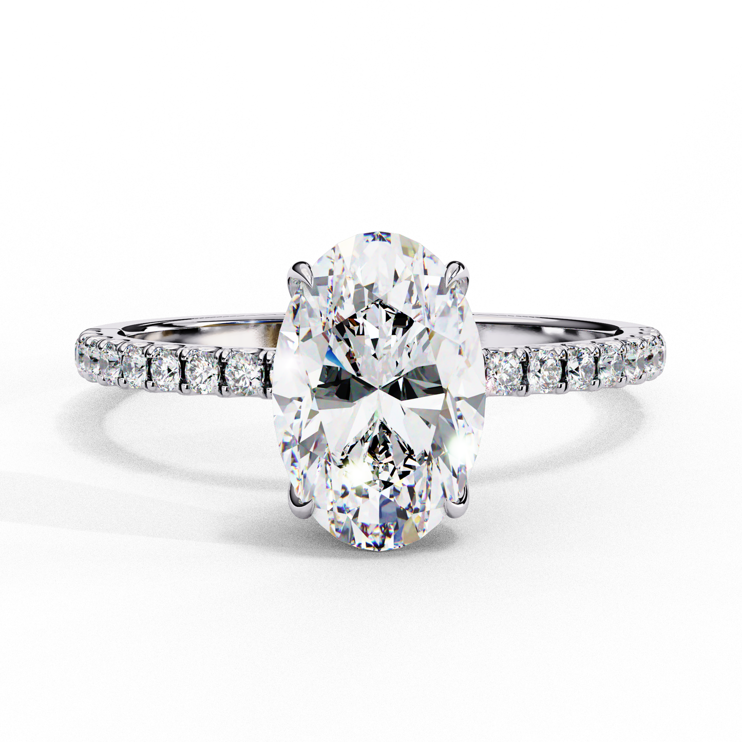 oval cut moissanite engagement ring – pavé band – 925 silver / 10k / 14k gold / platinum
