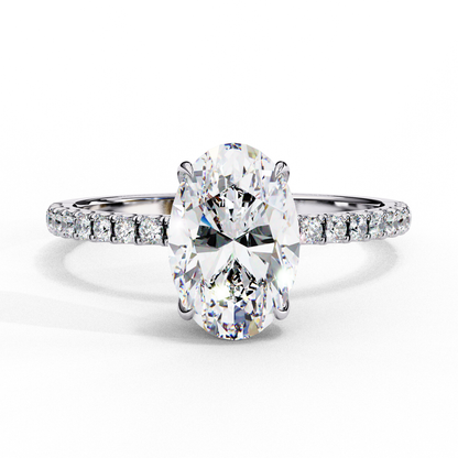 Oval Cut Moissanite Engagement Ring – Pavé Band – 925 Silver / 10K / 14K Gold / Platinum