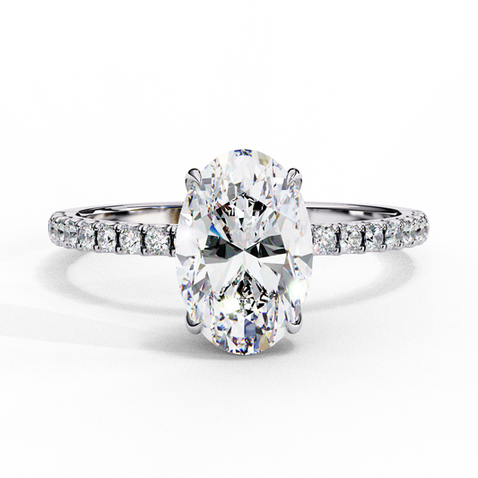 Oval Cut Moissanite Engagement Ring – Pavé Band – 925 Silver / 10K / 14K Gold / Platinum
