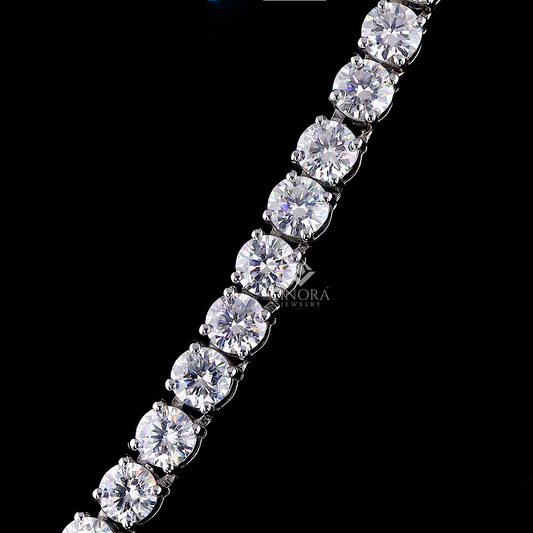 Classic Round Cut Moissanite Tennis Chain Necklace in 925 Silver – 4MM, 5MM, 6MM | 18–24 Inch – Finora Jewelry