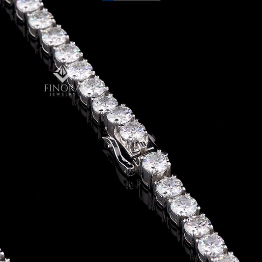 Classic Round Cut Moissanite Tennis Chain Necklace in 925 Silver – 4MM, 5MM, 6MM | 18–24 Inch – Finora Jewelry