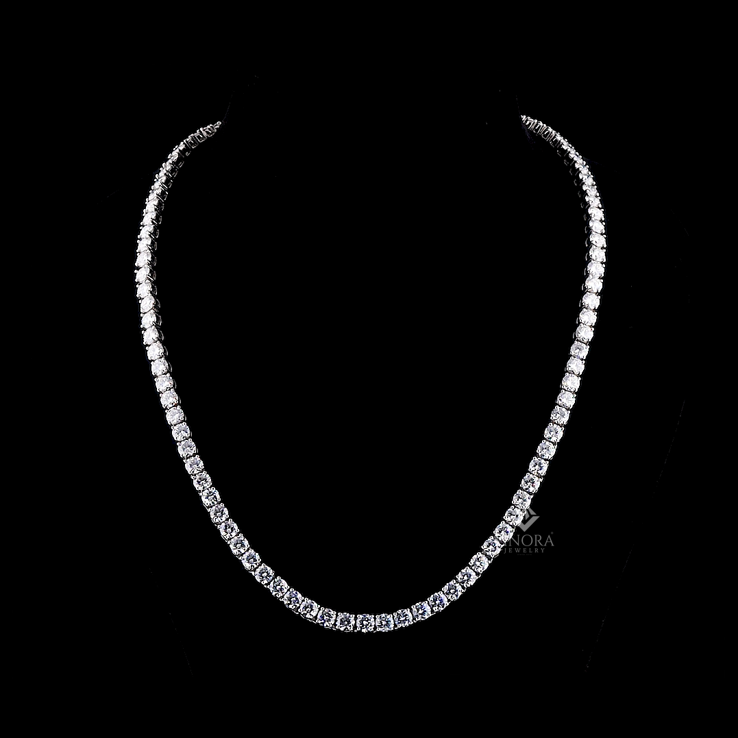 classic round cut moissanite tennis chain necklace in 925 silver – 4mm, 5mm, 6mm | 18–24 inch – finora jewelry