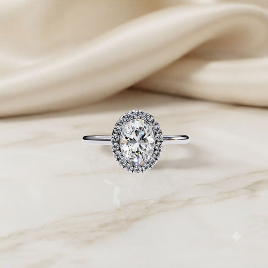 Oval Cut Moissanite Halo Engagement Ring – 925 Silver / 10K / 14K / Platinum / White / Yellow / Rose Gold – Finora Jewelry