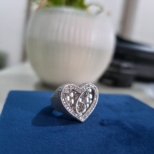 Custom Heart “C” Initial Moissanite Diamond Ring – Iced Out Personalized Ring | Finora Jewelry
