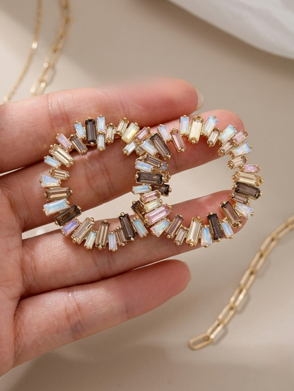 Rhinestone Round Decor Earrings-Baguette Crystal Hoop Earrings