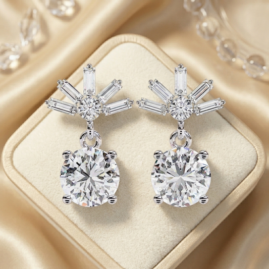 Radiant Burst Drop Round & Baguette Diamond Earrings – Finora Jewelry