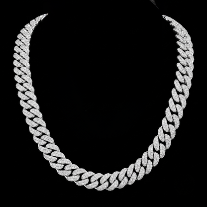 16mm Moissanite Silver Miami Cuban Link Chain - 22-Inch Heavyweight Choker