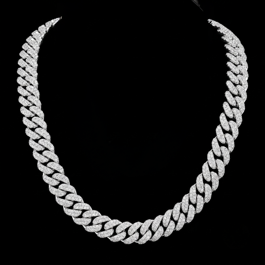 16mm Moissanite Silver Miami Cuban Link Chain - 22-Inch Heavyweight Choker