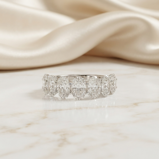 Oval Cut Moissanite Half Eternity Wedding Band, Stackable Ring – Finora Jewelry