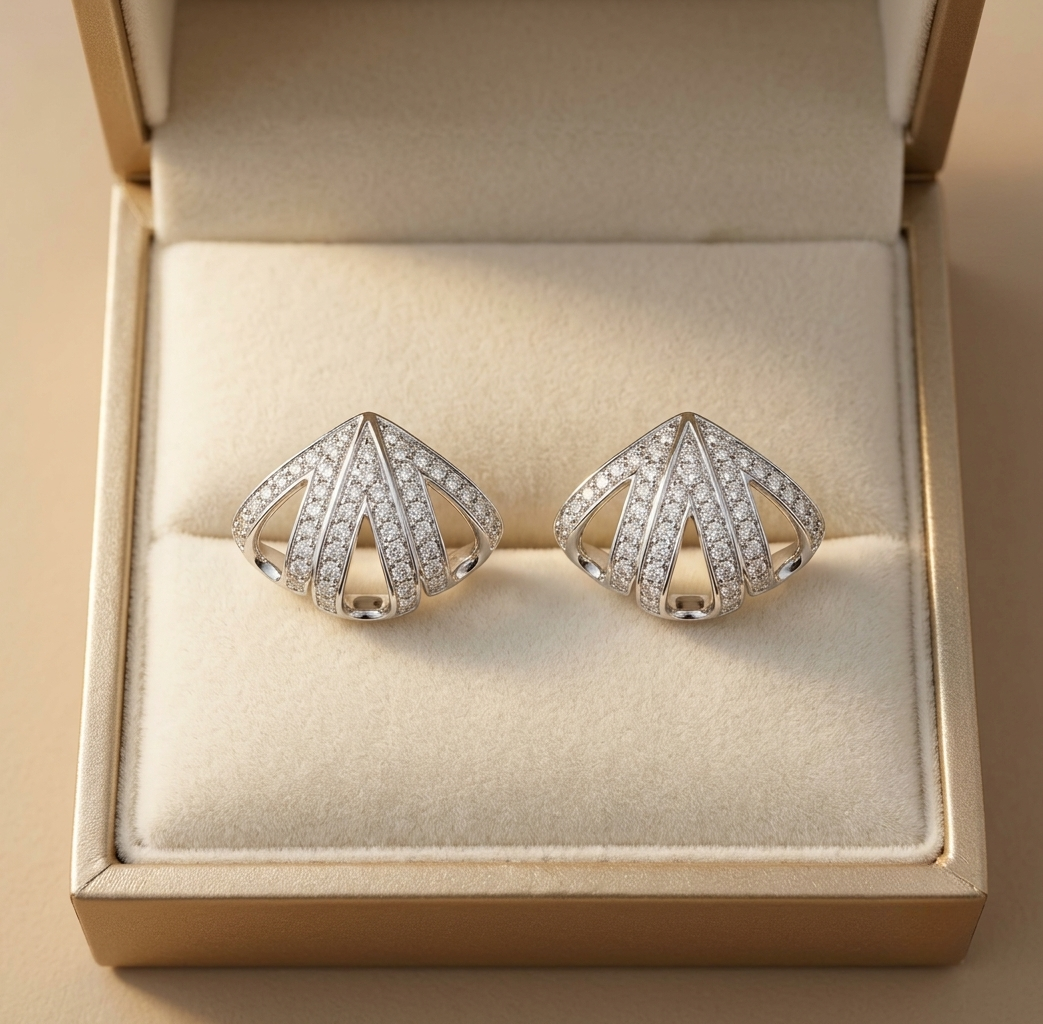 fan-shaped pavé crystal stud earrings