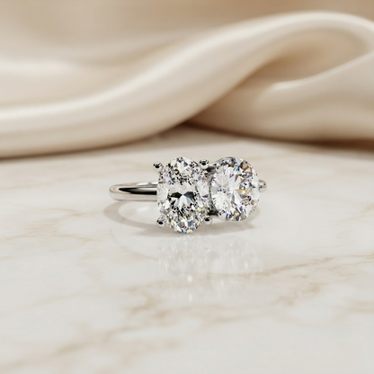 Two-Stone Oval & Round Cut Diamond Engagement Ring – Harmonious Duo in 925 Silver, 10K / 14K Gold, or Platinum – Finora Emblem of Balanced Love & Timeless Sparkle – Elegant Gift for Her