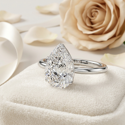 Pear Cut Moissanite Solitaire Engagement Ring – Teardrop Promise Ring for Her – 925 Silver / 10K & 14K Gold / Rose, Yellow, White Gold / Platinum | Finora Jewelry