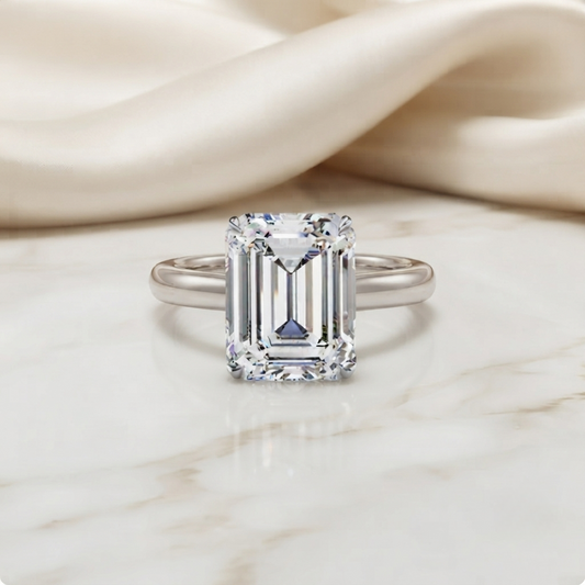 Emerald Cut Moissanite Solitaire Engagement Ring – Modern Classic for Her – 925 Silver / 10K & 14K Gold / Rose, Yellow, White Gold / Platinum | Finora Jewelry