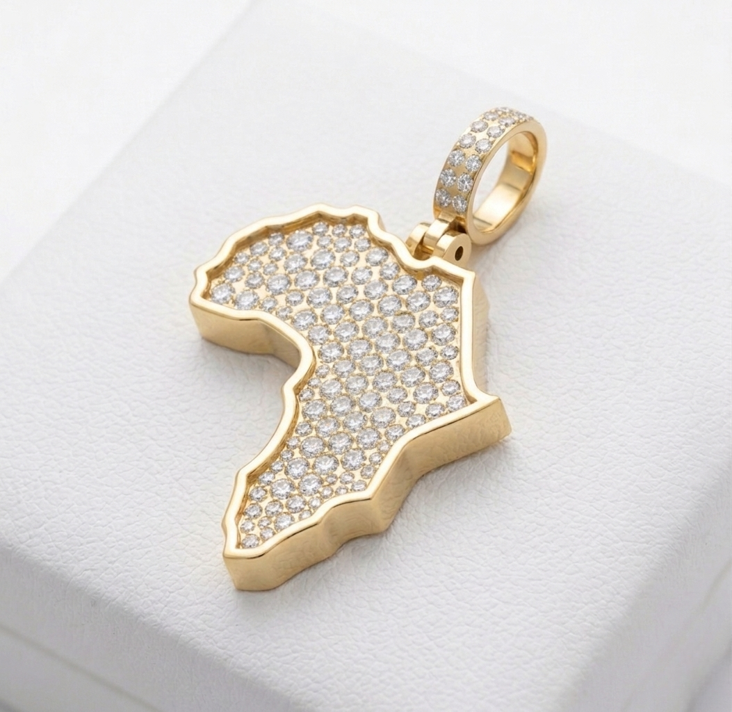 iced-out africa map moissanite pendant necklace | pavé set diamond africa pendant | luxury jewelry – finora jewelry