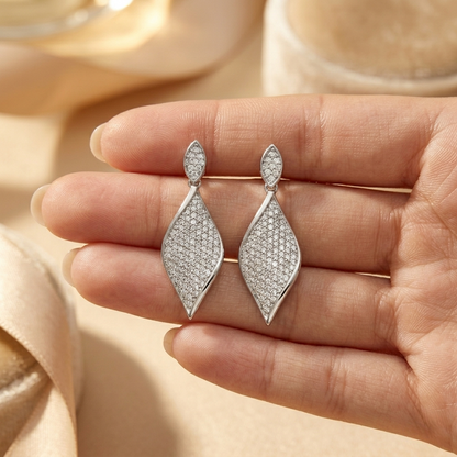 925 Sterling Silver Marquise-Shape Pave Drop Earrings