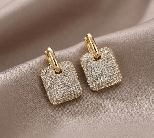 Fashionable Long Rectangle Crystal Dangle Earrings