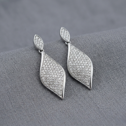925 Sterling Silver Marquise-Shape Pave Drop Earrings