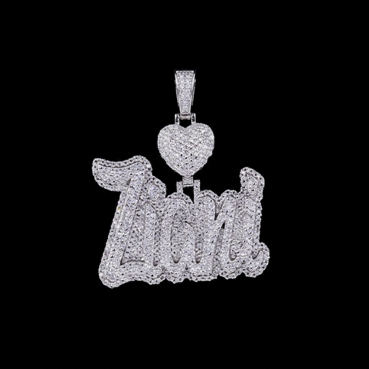 Finora Jewelry: Custom Iced-Out With Custom Name Pendant with Heart Accent on Diamond Tennis Chain