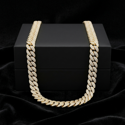 14mm Moissanite Silver Miami Cuban Link Chain - 22-Inch Heavyweight Choker