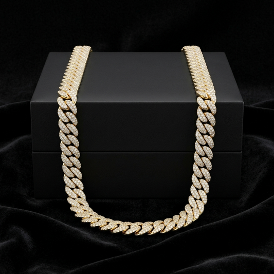 14mm Moissanite Silver Miami Cuban Link Chain - 22-Inch Heavyweight Choker